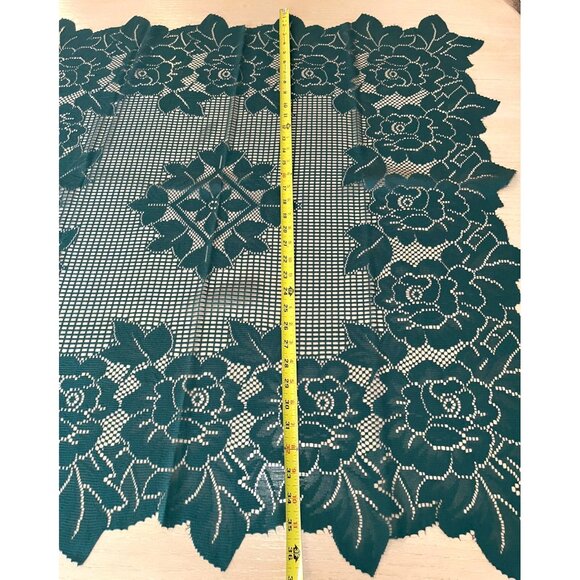 Lace Rose Flower Floral Green Tablecloth Holiday Party Open Weave Cutout Square - Picture 5 of 10